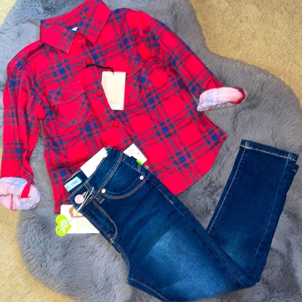 NWT Girls Flannel Shirt & Jeans Lot